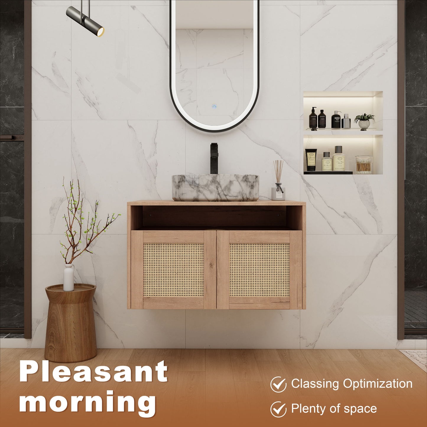 Bathroom Vanity With Art Sink, 2 Soft Close Doors, Float Mounting Design
