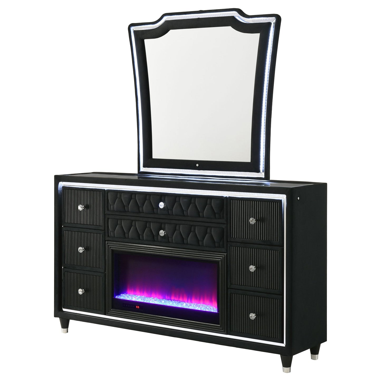 Mika - 8 Drawer LED Dresser And Mirror Set - Black