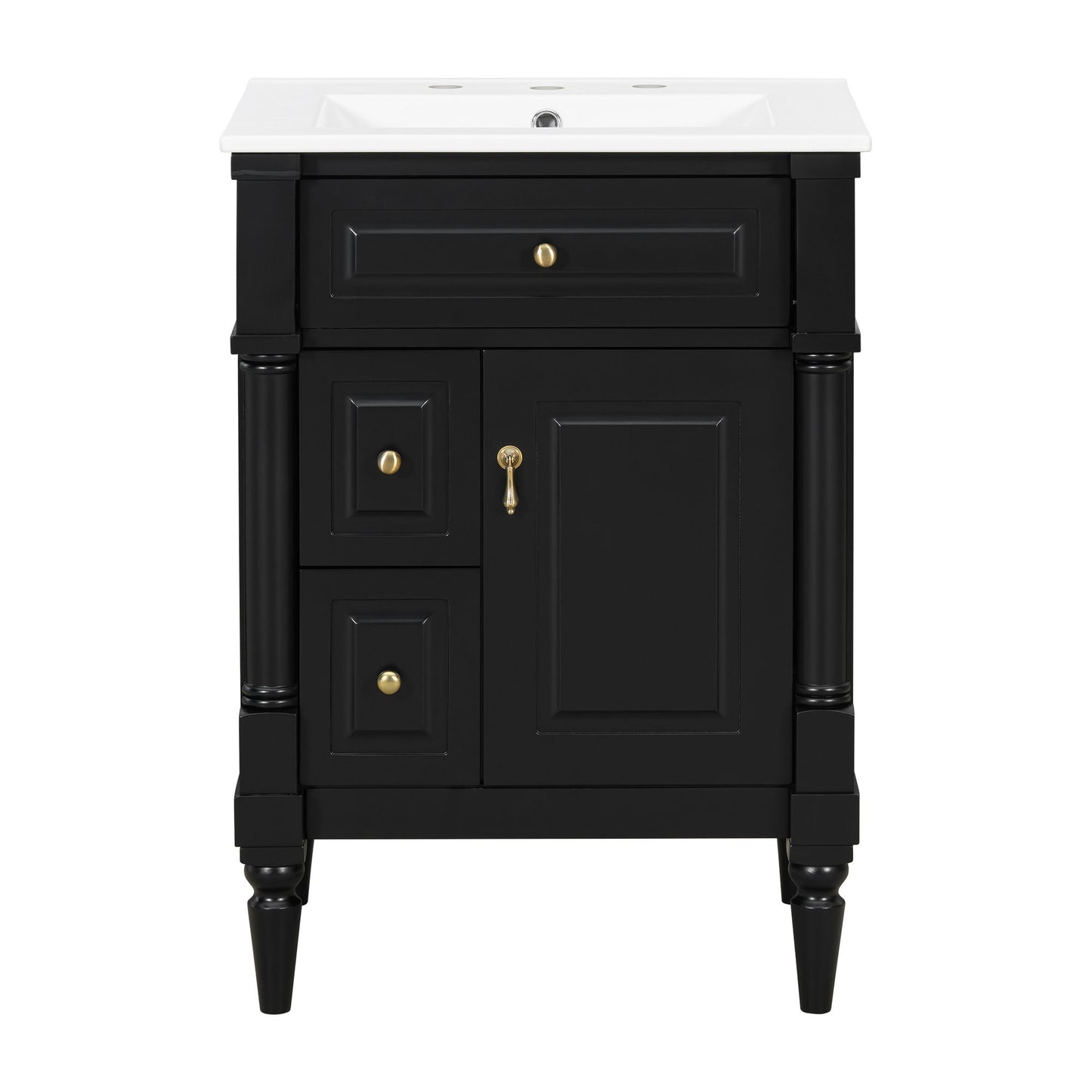 Freestanding Bathroom Vanity With Sink, Adjustable Shelf & Flip Drawer