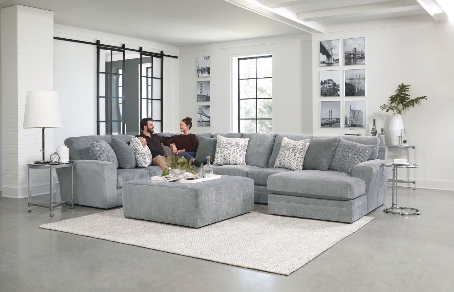 Glacier - Sectional With 9 Accent Pillows And Ottoman Set