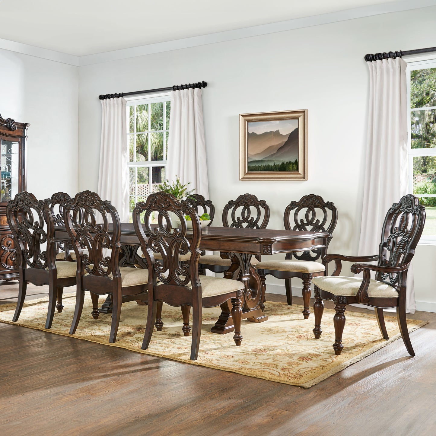 Royale - 9 Piece Dining Set (Dining Table, 6 Side Chairs, 2 Arm Chairs) - Brown