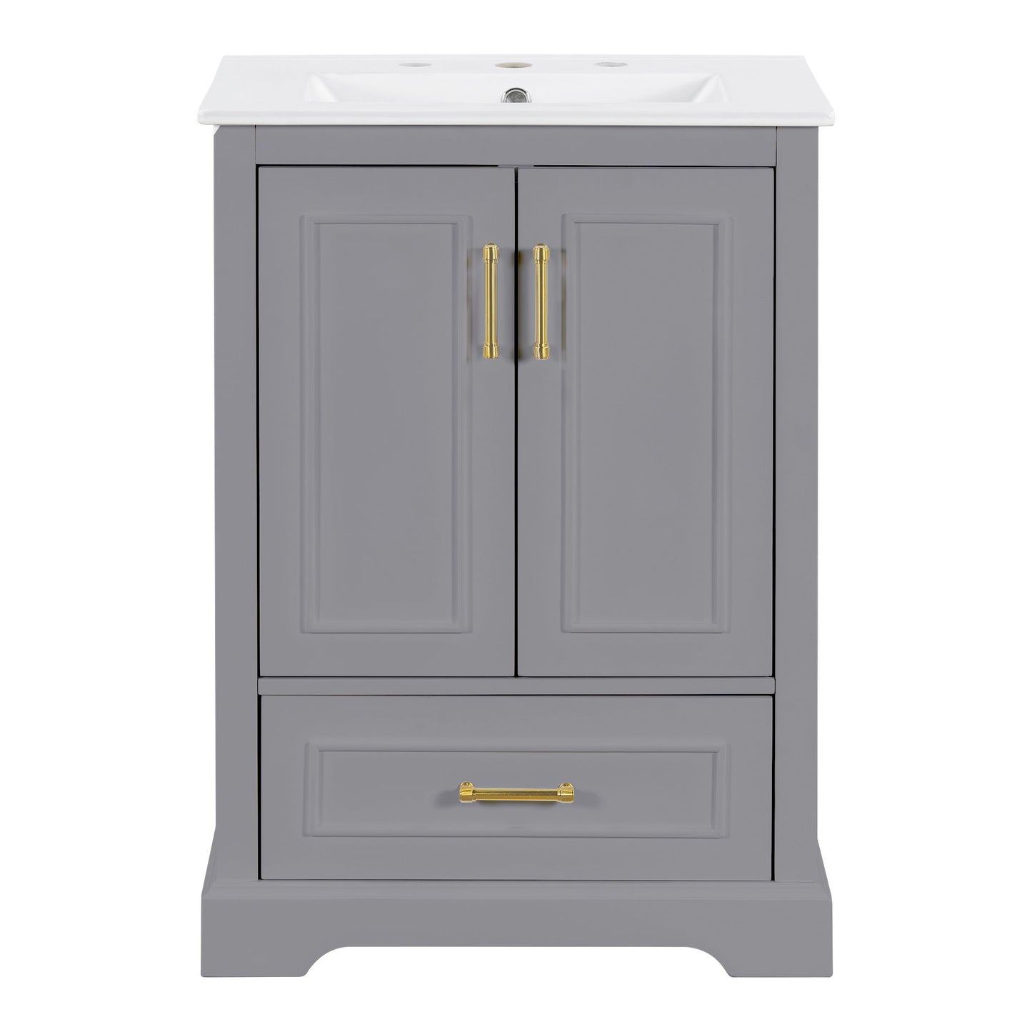 Bathroom Vanity With Sink, 1 Divided Drawer And 2 Soft Close Doors With Double Shelf