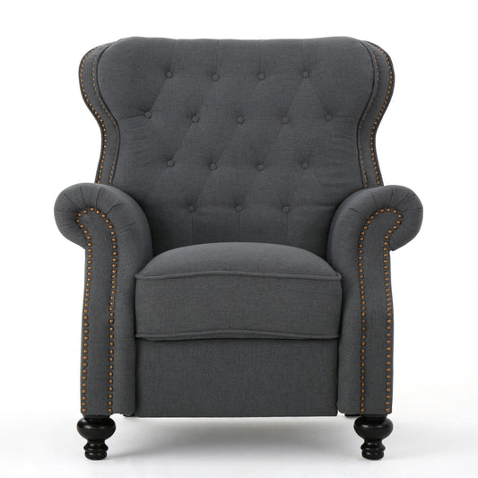 Accented Push Back Recliner Chair With Rolled Arms, Enjoy Cocooning Comfort