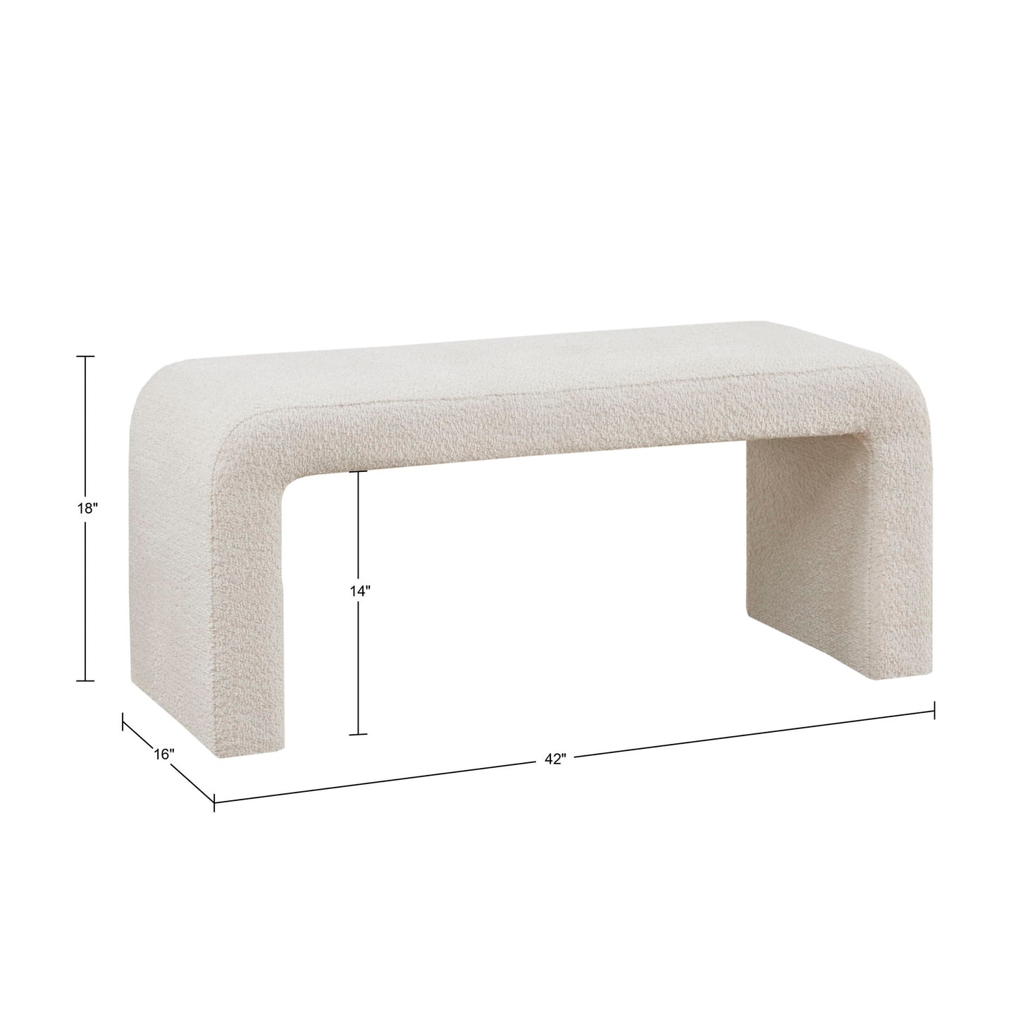 Modern Boucle Waterfall Bench Cream Upholstered Solid Wood Frame