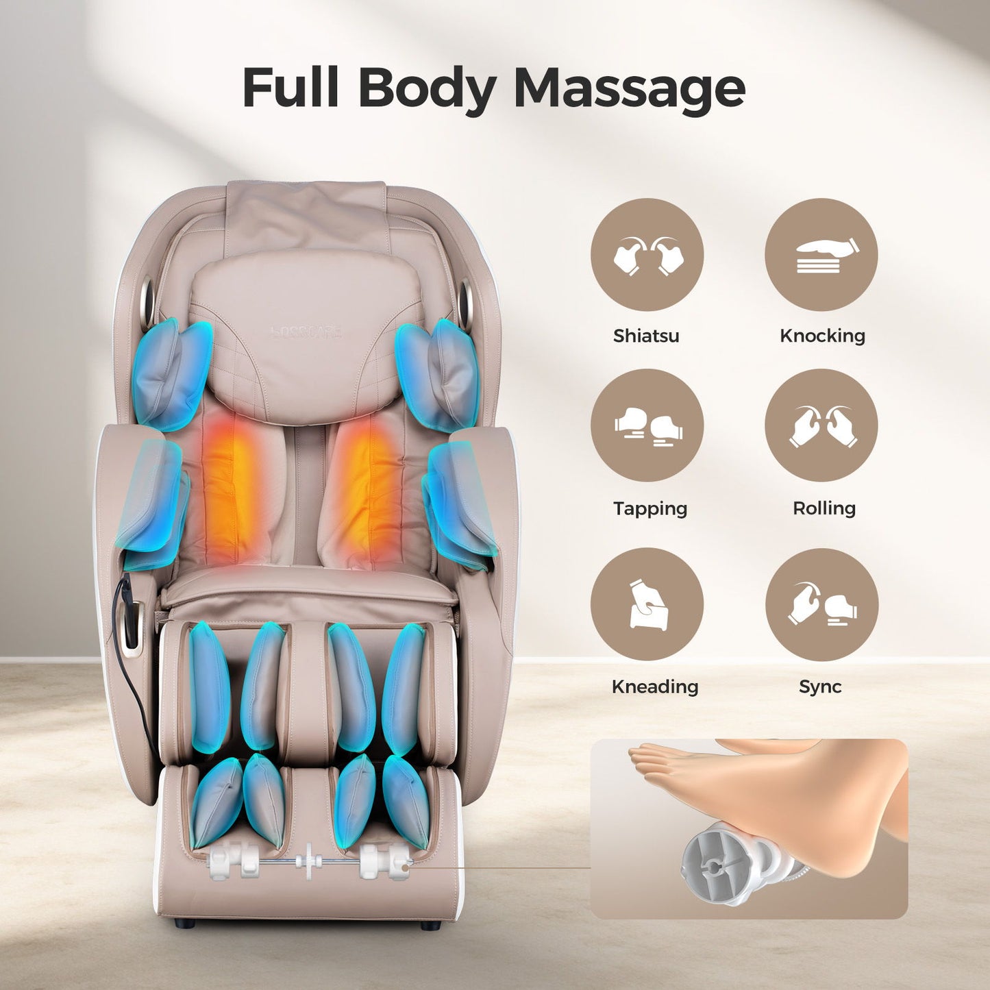 Bosscare - 3D Zero Gravity Massage Chair, Full Body Shiatsu Recliner With App