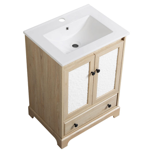 Bathroom Vanity With Basin 1 Drawer, Particle Board Construction, Free Standing Storage - Brown