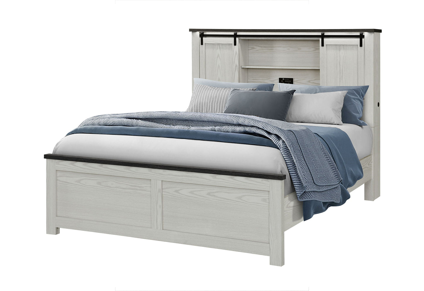 Ava - Full Bed Headboard With Bluetooth Speakers, USB And LED Lights And Footboard - Beige
