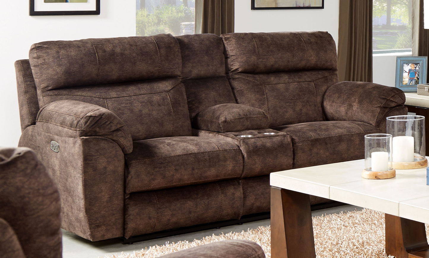 Sedona - Power Hdrst With Lumbar Lay Flat Reclining Console Loveseat With Storage & Cupholders