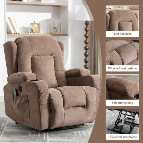 Power Lift Recliner Chair Recliners for Elderly with Heat and Massage Recliner Chair for Living Room with Infinite Position and Side Pocket,USB Charge Port(BROWN)