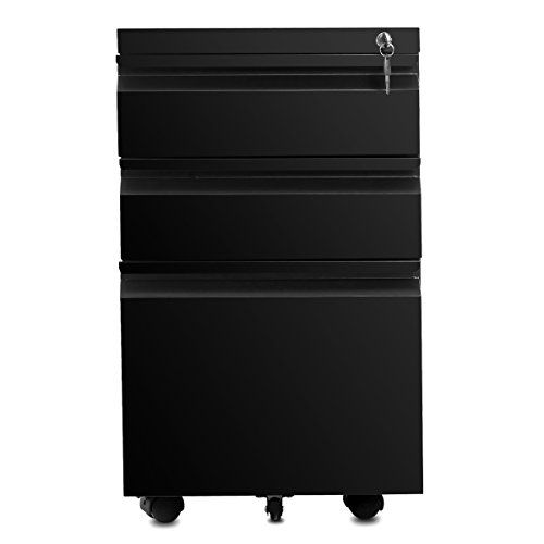 3 Drawer File Cabinet With Lock, Steel Mobile Filing Cabinet On Anti - Tilt Wheels, Rolling Locking Office Cabinets Under Desk For Legal / Letter Size