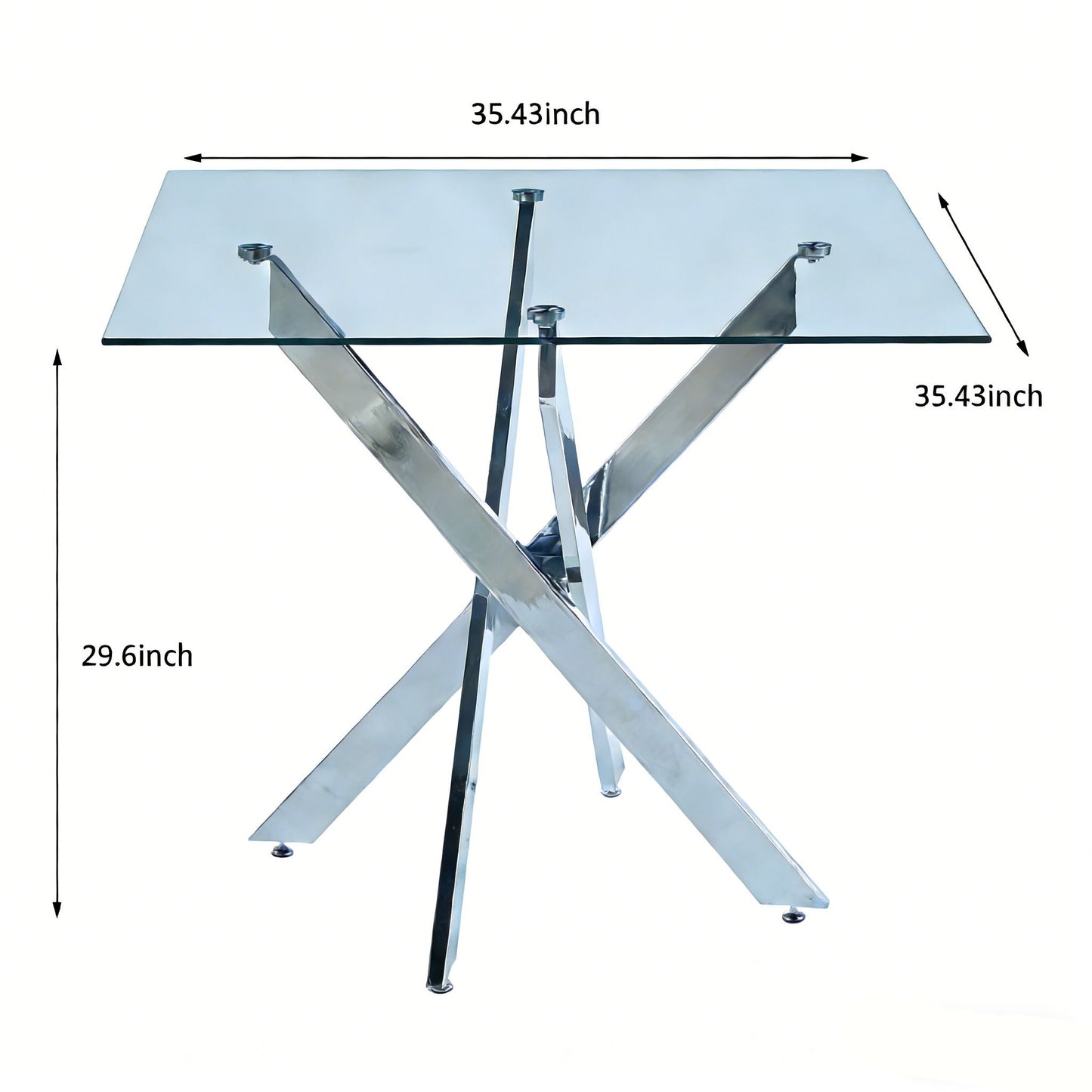 Dining Table With Cross Metal Leg And Tempered Glass, Modern Space Saving Kitchen Table For Living Room Legs, Square Table