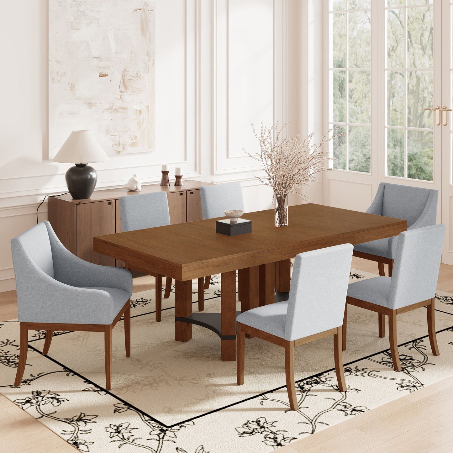 Topmax - 7 Piece Rustic Extendable Dining Table Set With Removable Leaf, 2 Arm Chairs And 4 Armless Chairs