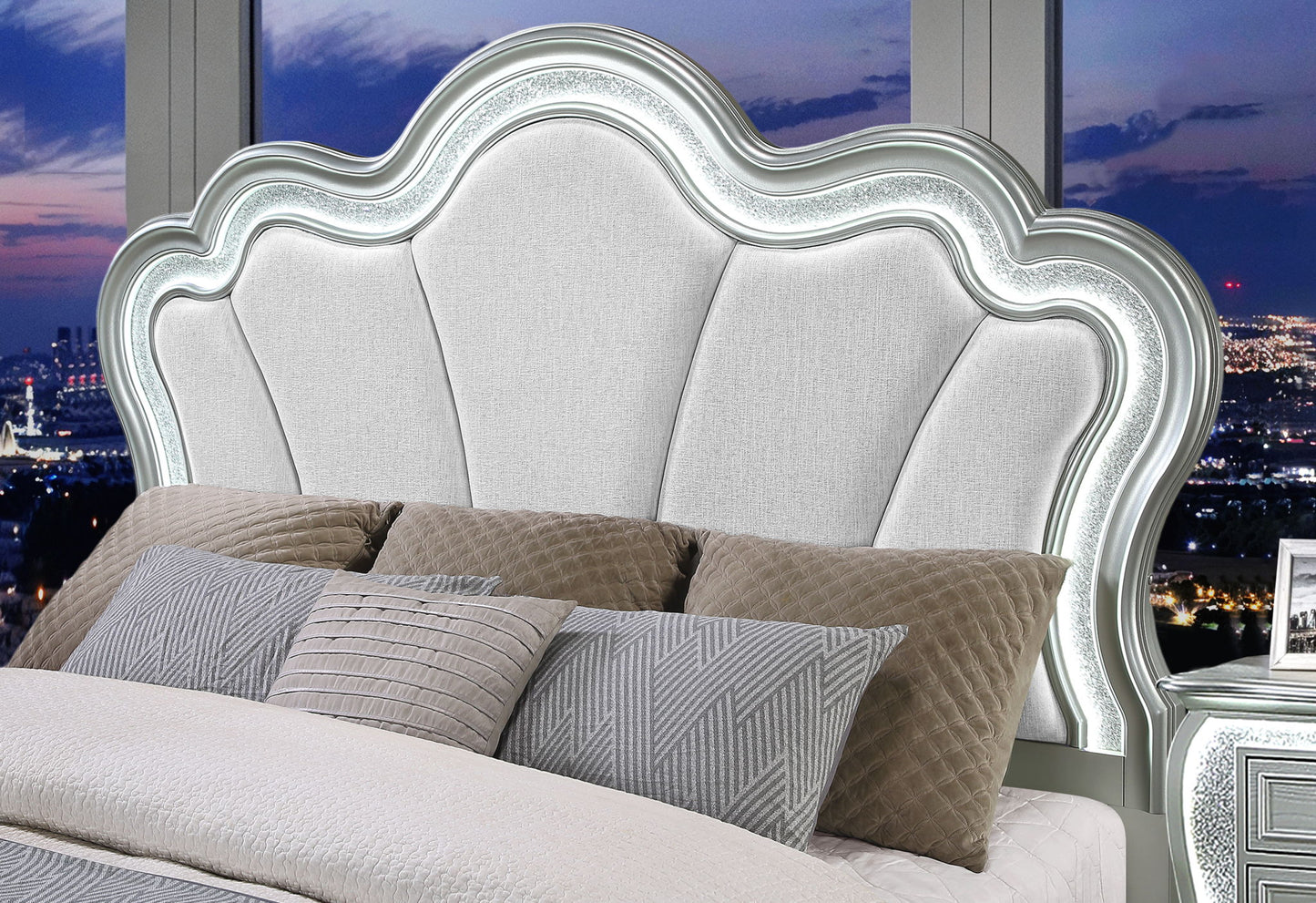 Aria - King Bed Headboard With LED - Silver