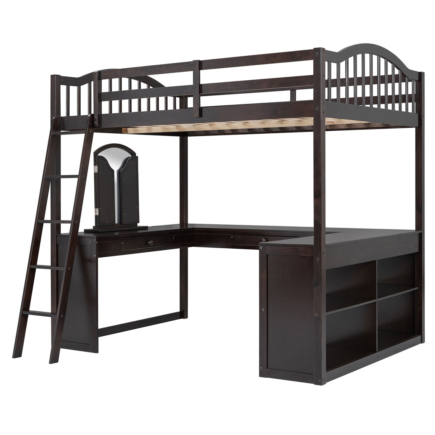 Loft Bed With Drawers, Cabinet, Shelves With Desk