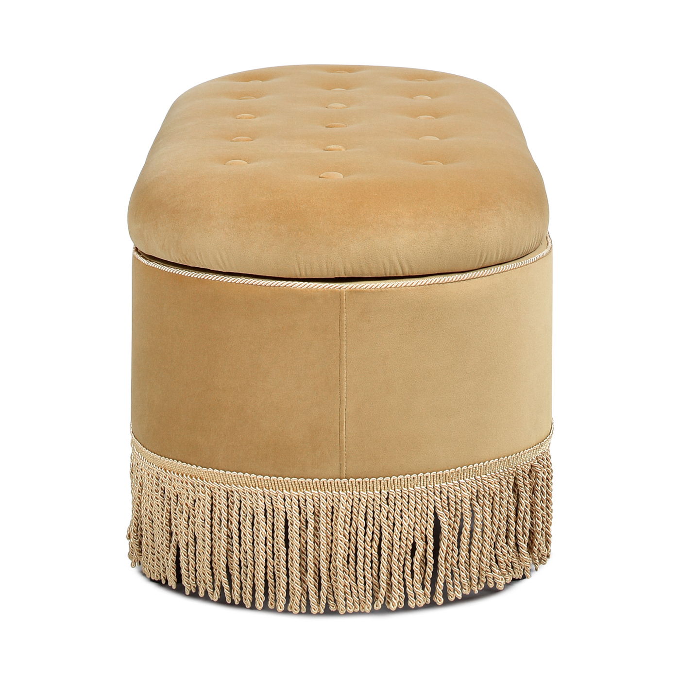 Melinda - Oval Tufted Bullion Fringe Storage Bench