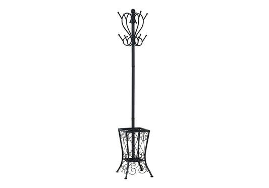 Coat Rack, Hall Tree, Free Standing, 8 Hooks, Entryway, Umbrella Holder, Transitional - Black