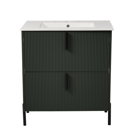 Bathroom Vanity With Ceramic Sink, Fluted Design