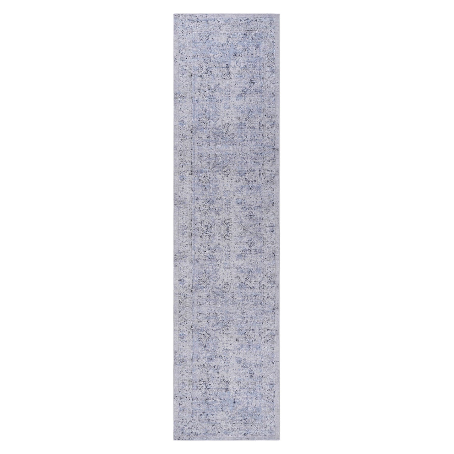 2'6'' X 10' Area Rug, Washable, Low-Pile, Non-Slip, Non-Shedding, Foldable, Kid & Pet Friendly - Blue / Cream