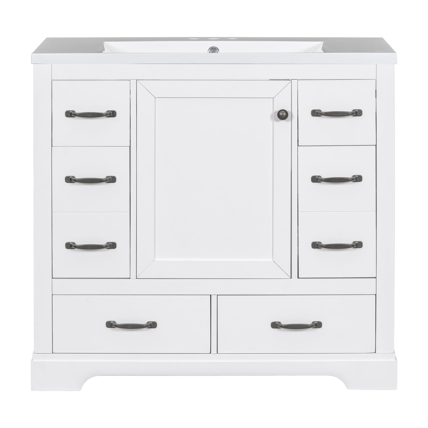 Modern Bathroom Vanity With Sink, 6 Drawers, Adjustable Shelf