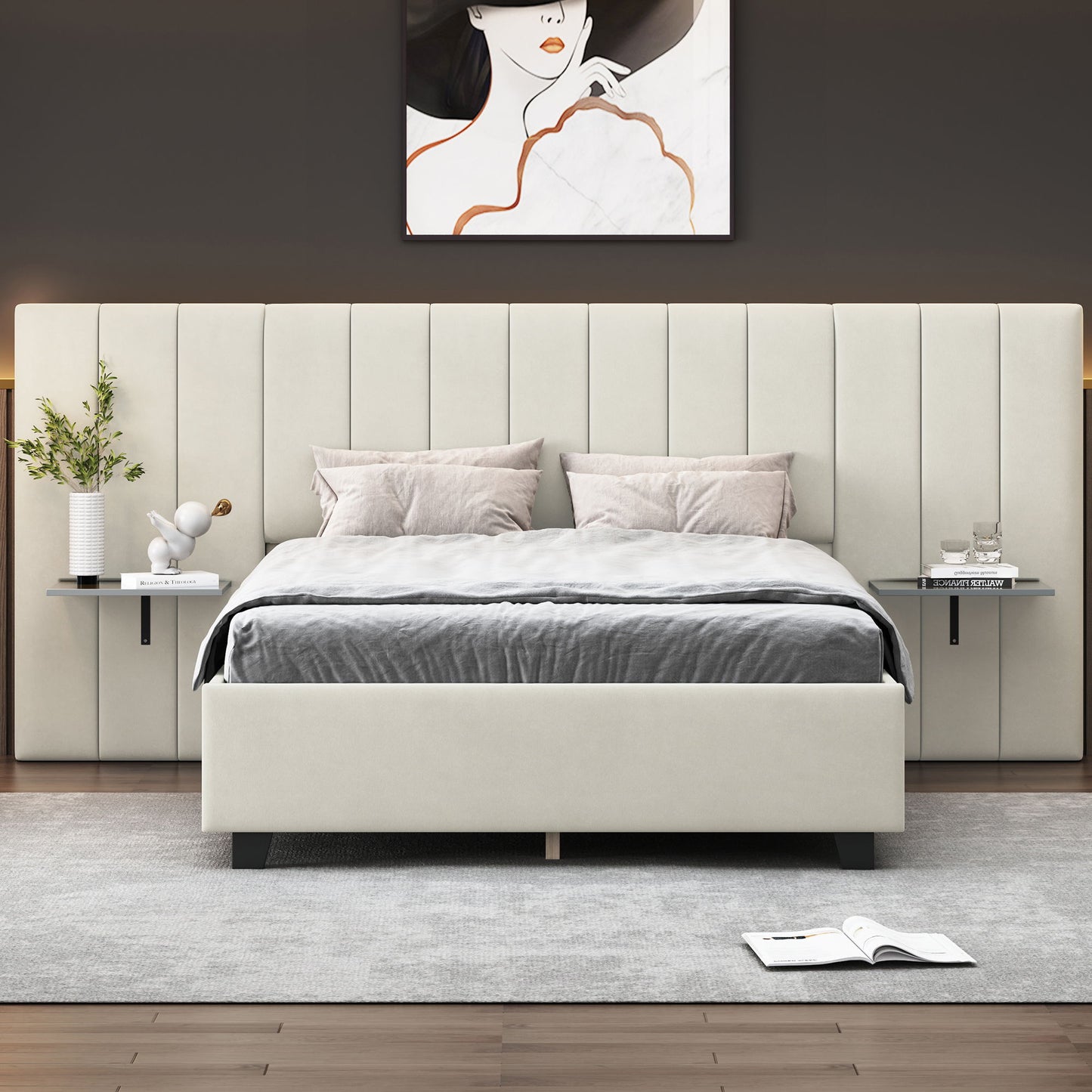 Upholstered Platform Bed With Big Headboard