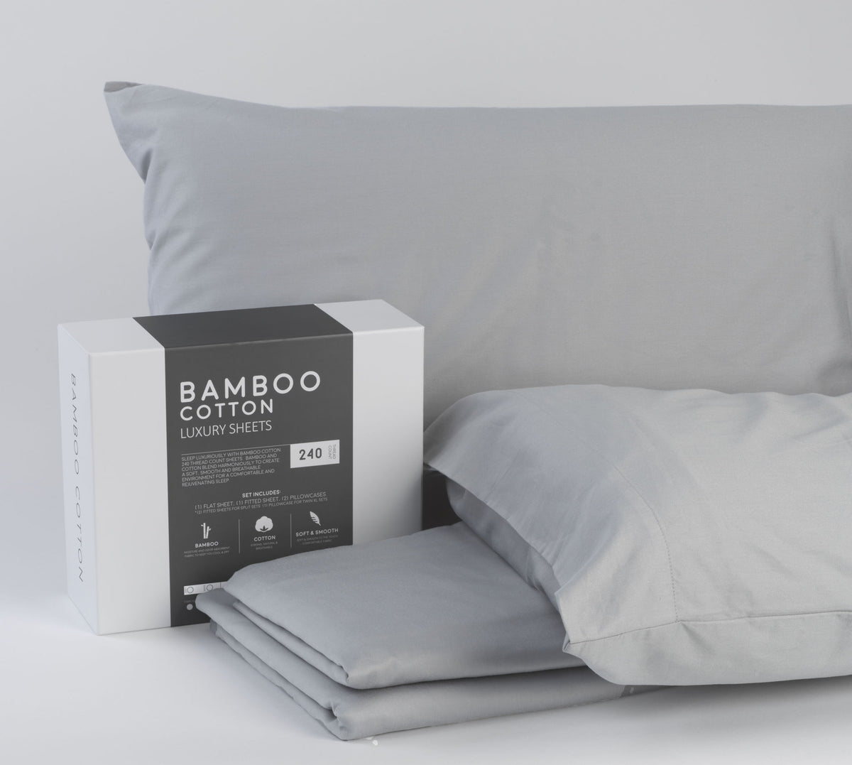 Split King Bed Sheets Set - Light Gray