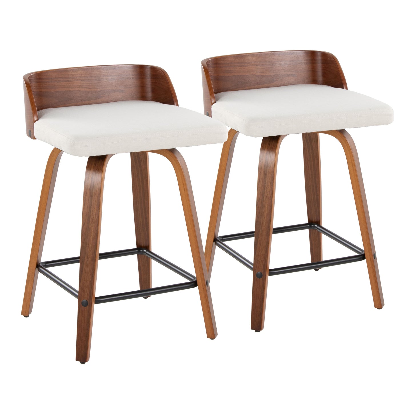 Maya - Mid Century Modern Fixed Height Counter Stool With Swivel And Square Footrest (Set of 2)