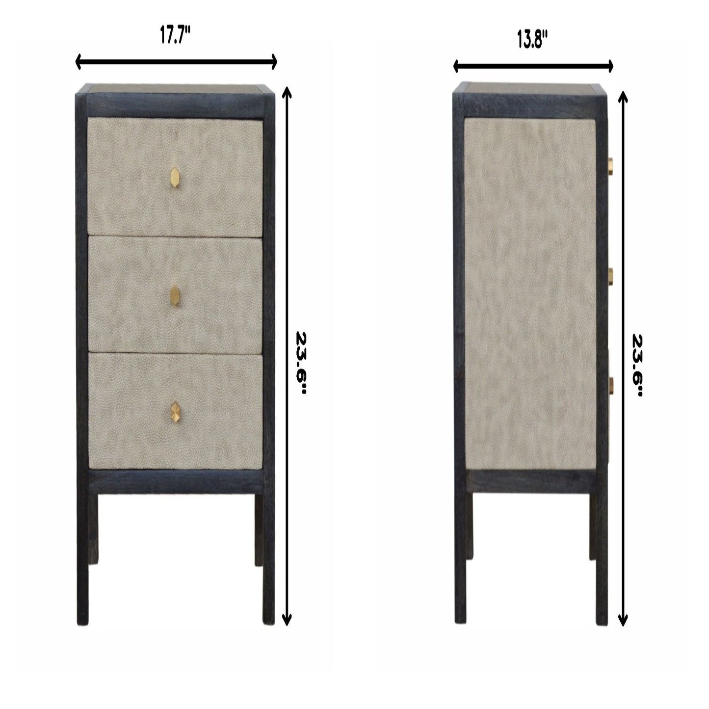 Faux Leather Nightstand, 3 Drawer - Black