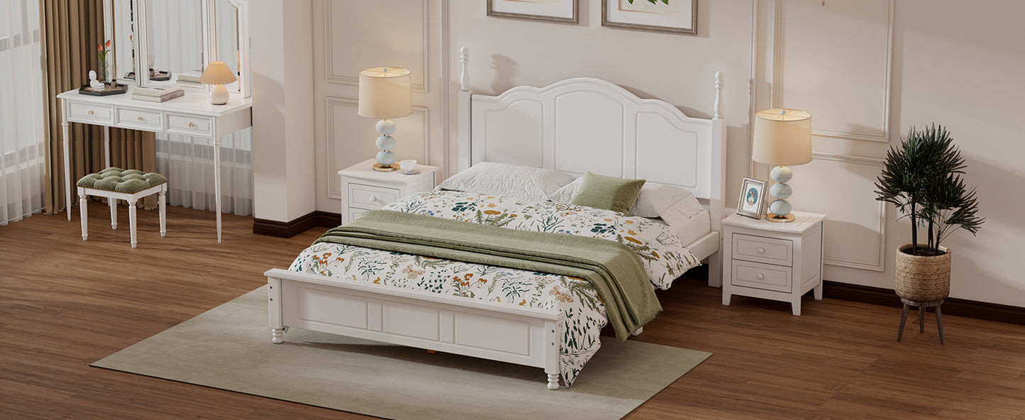 3-Pieces Bedroom Sets,Queen Size Wood Platform Bed  and Two Nightstands-White