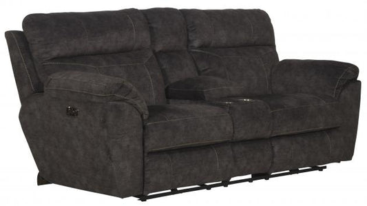 Catnapper Sedona Power Headrest w/Lumbar Power Lay Flat Reclining Console Loveseat w/Storage & Cupholders in Smoke