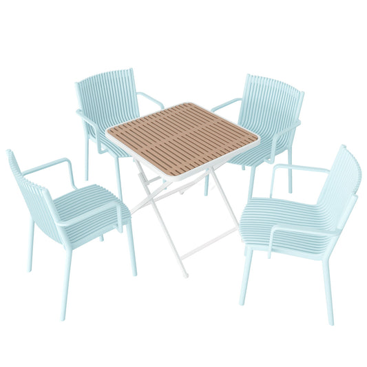 4 Modern Stackable Plastic Armchair Matched With Folding Square Table