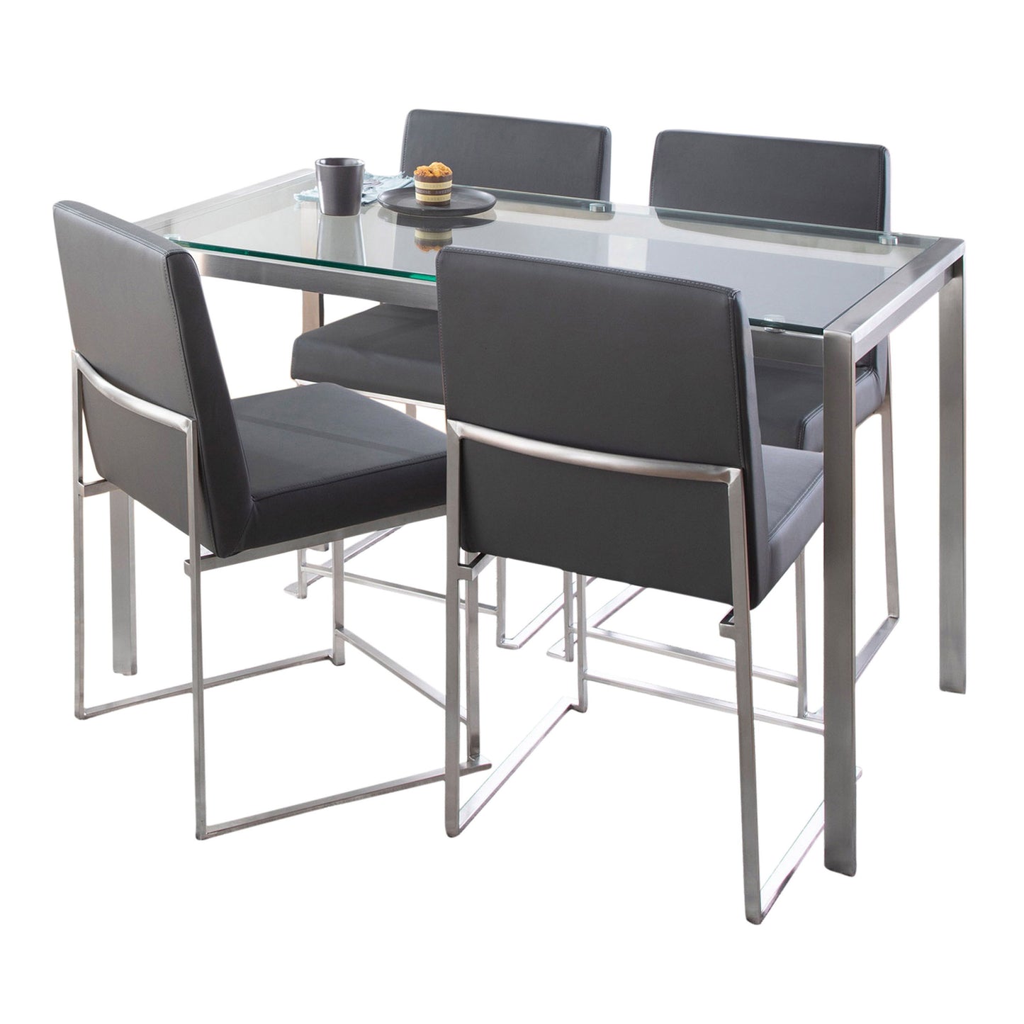 Fuji - High Back Contemporary Dining Set, Glass 5 Piece