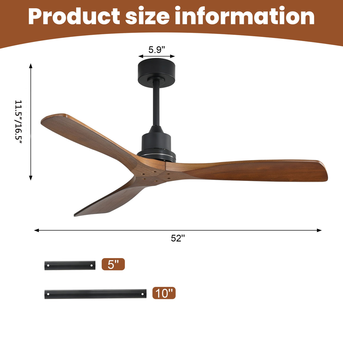 52" Smart DC Ceiling Fan With 3 Blades Reversible Silent Motor