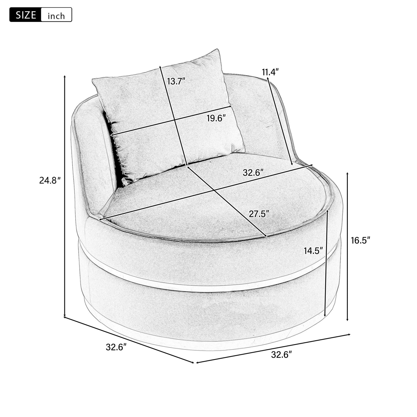 360 Degree Swivel Over Sized Upholstered Barrel Chair
