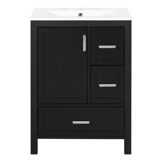 Bathroom Vanity With Sink, Soft-Close Doors, Double-Layer Shelf And 3 Drawers