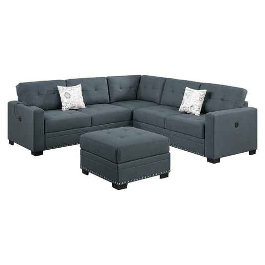Casual Simple Tufted Sectional 4 Piece Set With USB Loveseat