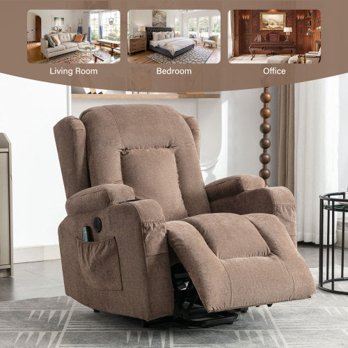 Power Lift Recliner Chair Recliners for Elderly with Heat and Massage Recliner Chair for Living Room with Infinite Position and Side Pocket,USB Charge Port(BROWN)