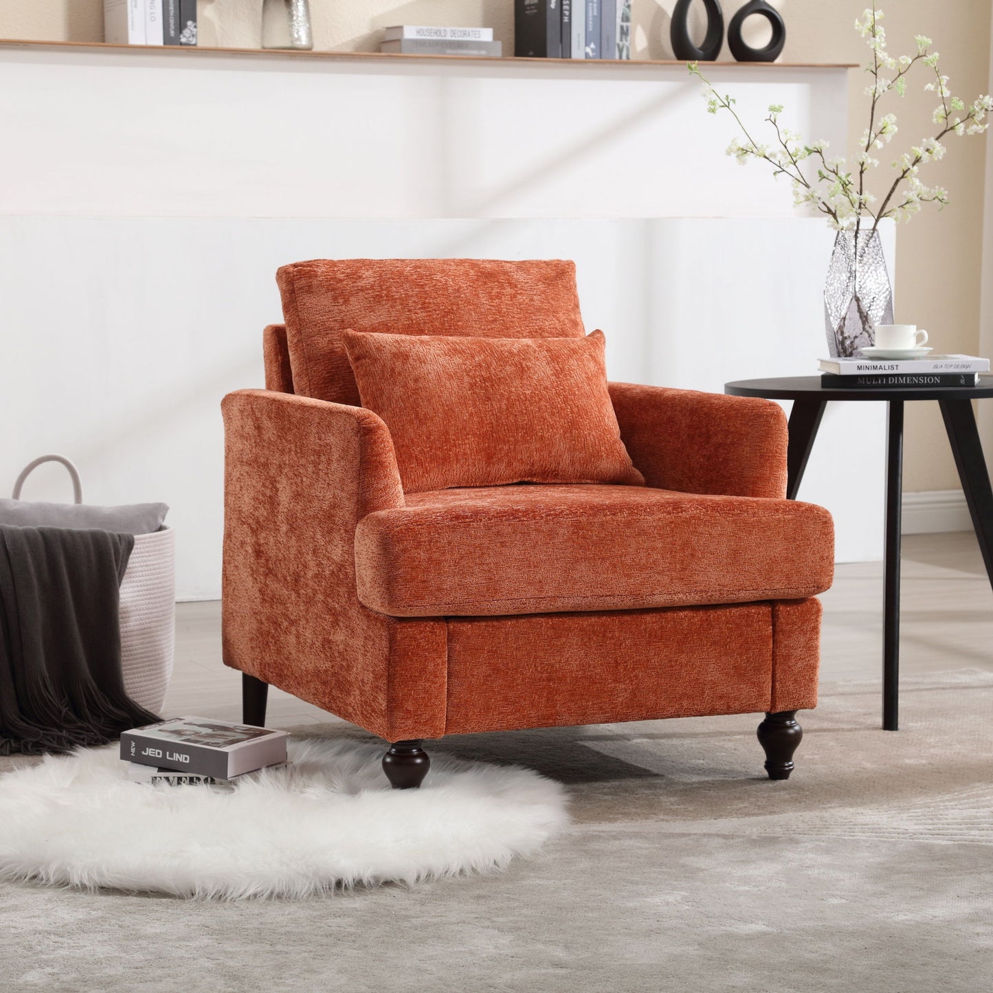 Modern Mid Century Wood Frame Armchair With Tufted Design