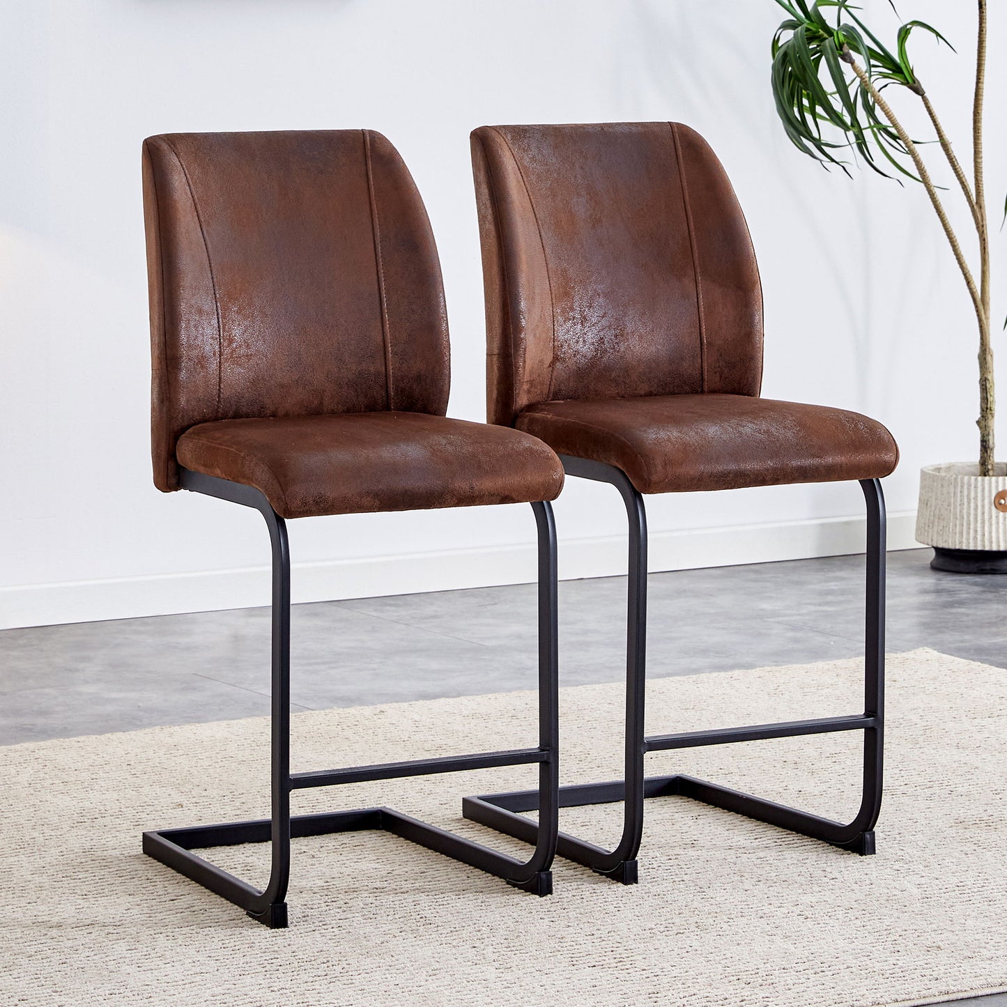 Modern Chairs With Suede Cushions And Black Metal Legs For Dining Room Or Office (Set of 2) - Brown