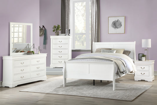 Louis Philippe White Finish 4PCS Bedroom Set (Twin Bed)