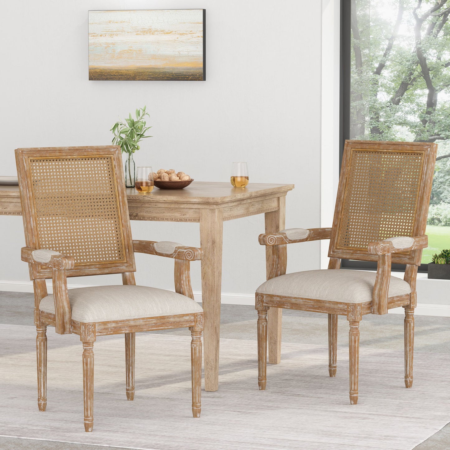 Elegant French Country Style Dining Chair With Cane Backrest