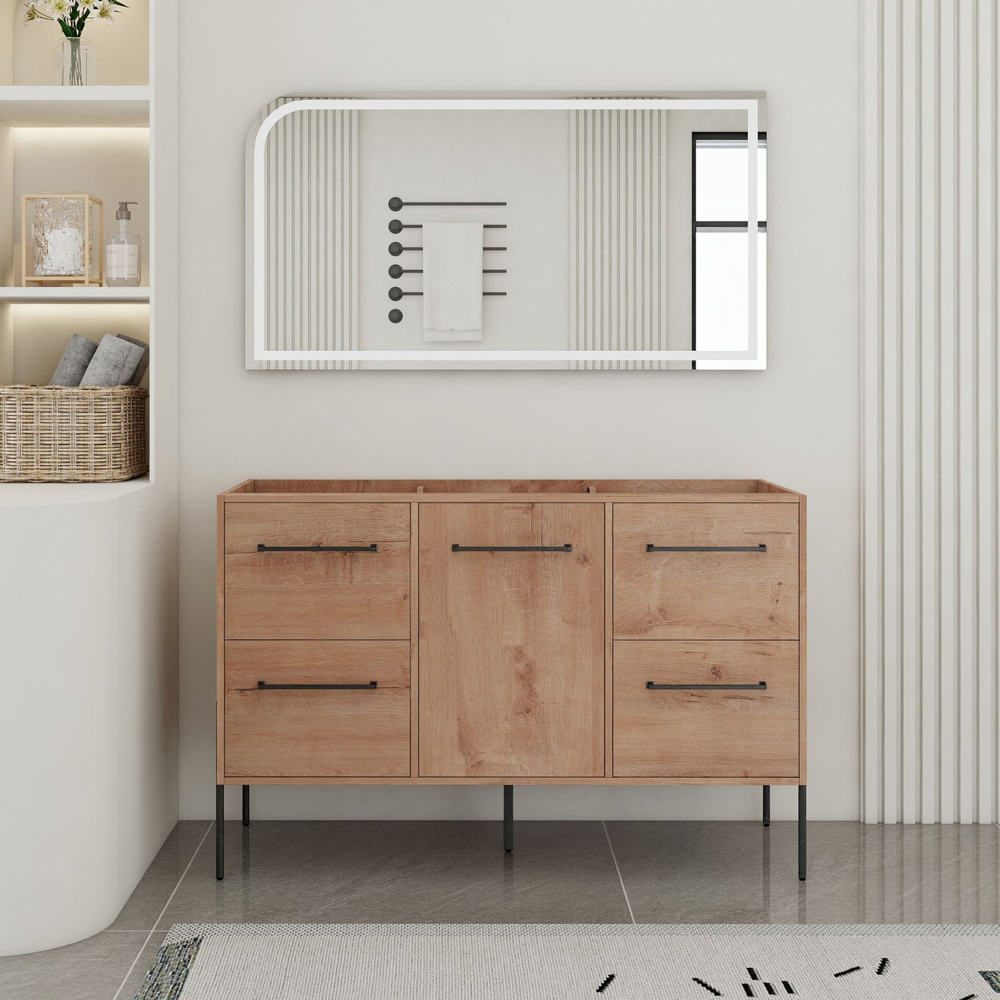 46" Freestanding Bathroom Vanity With Soft Close Doors And 4 Drawers, (Vanity Only) - Imitative Oak