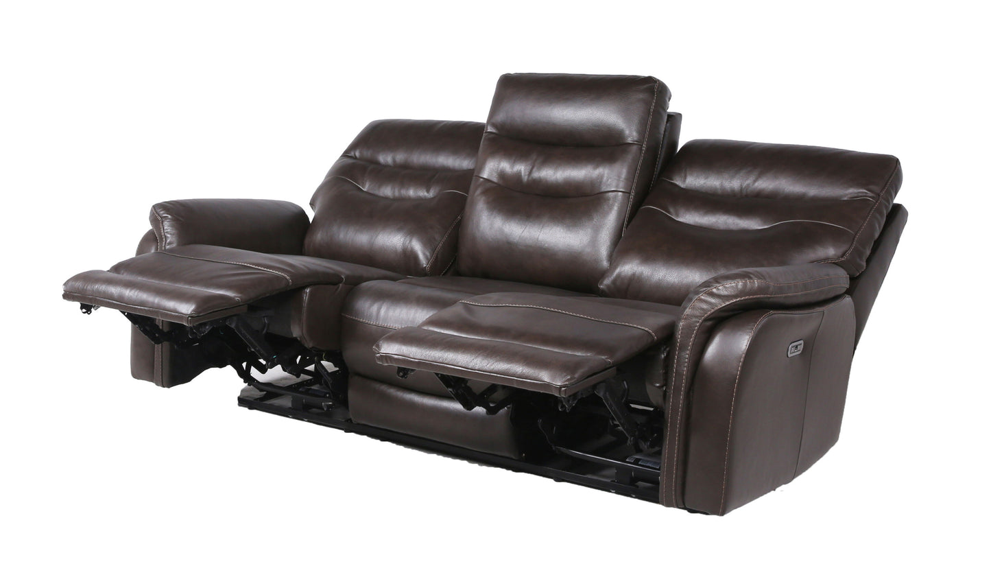 Top-Grain Leather Motion Sofa in Coffee - Contemporary Style, Reclining Footrests, USB Port