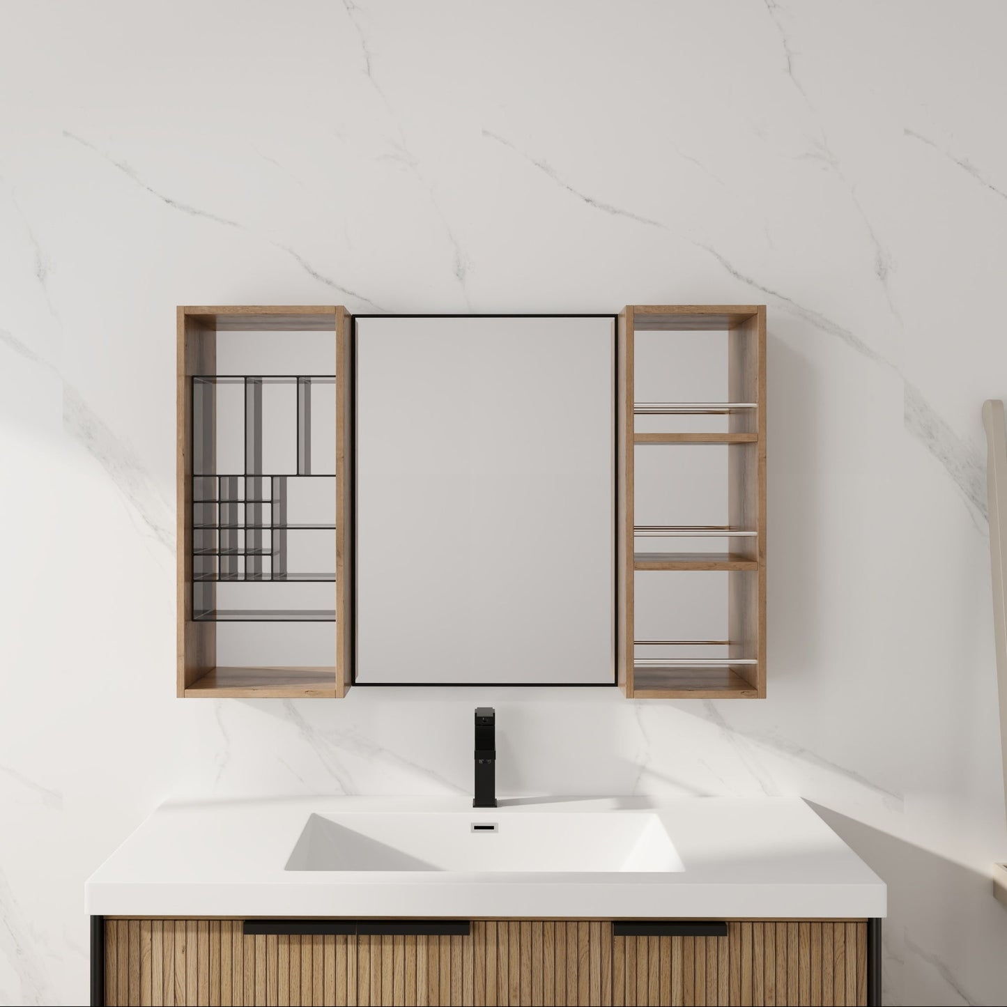 41.3" Wall Mounted Bathroom Cabinet With Storage - Imitative Oak