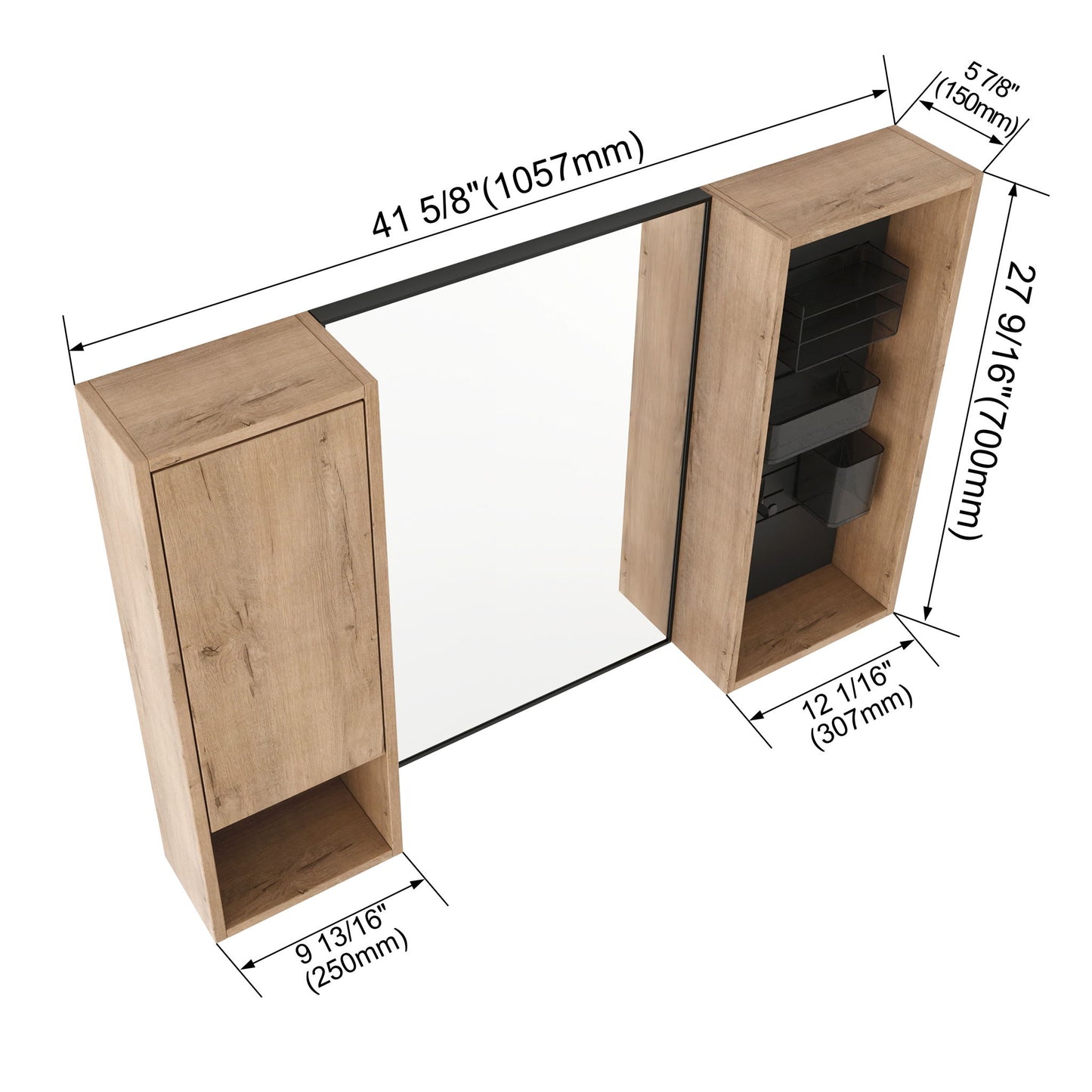 41.6" Wall Mounted Bathroom Cabinet With Soft Close Door, Storage Cabinet Featuring - Imitative Oak