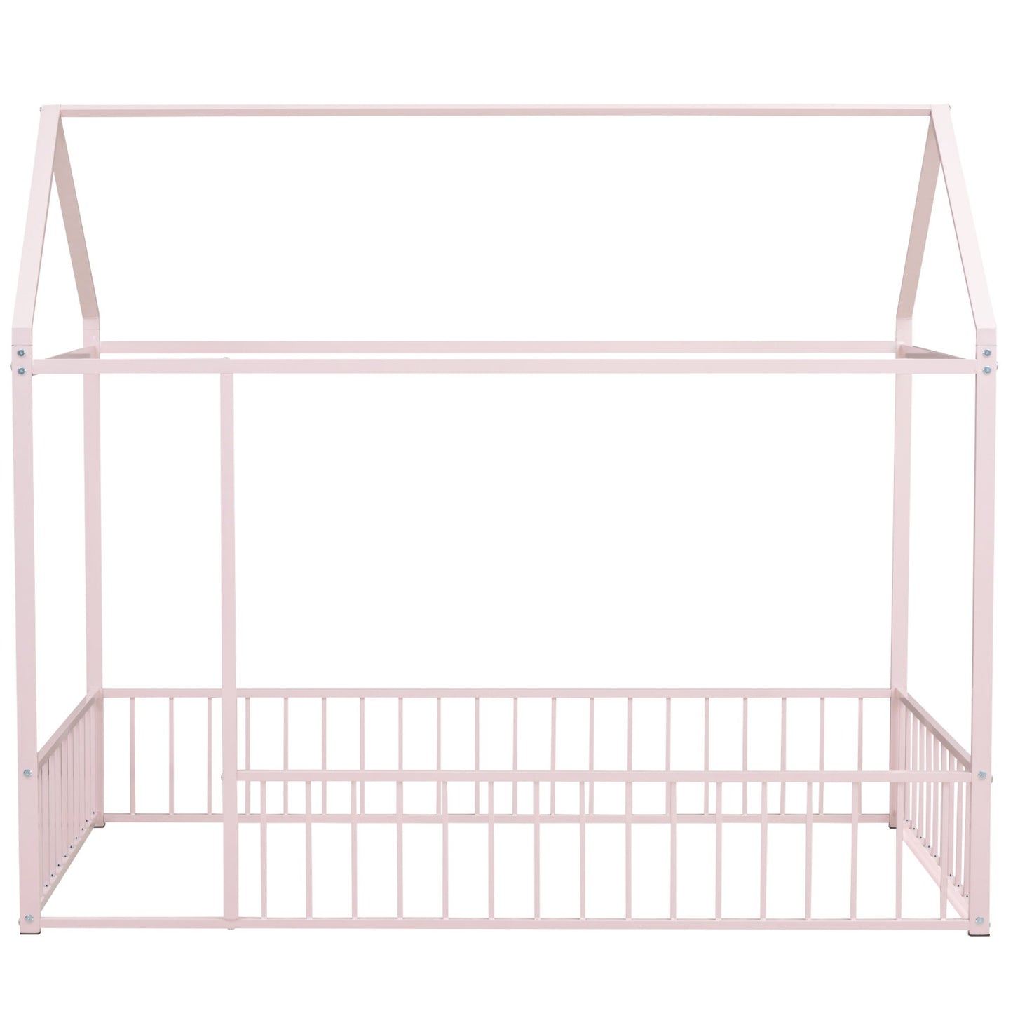 Twin Size Metal Bed House Bed Frame With Fence, For Kids, Teens, Girls, Boys