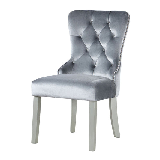 Upholstered Wingback Dining Chair (Set of 2) - Dark Gray / Silver