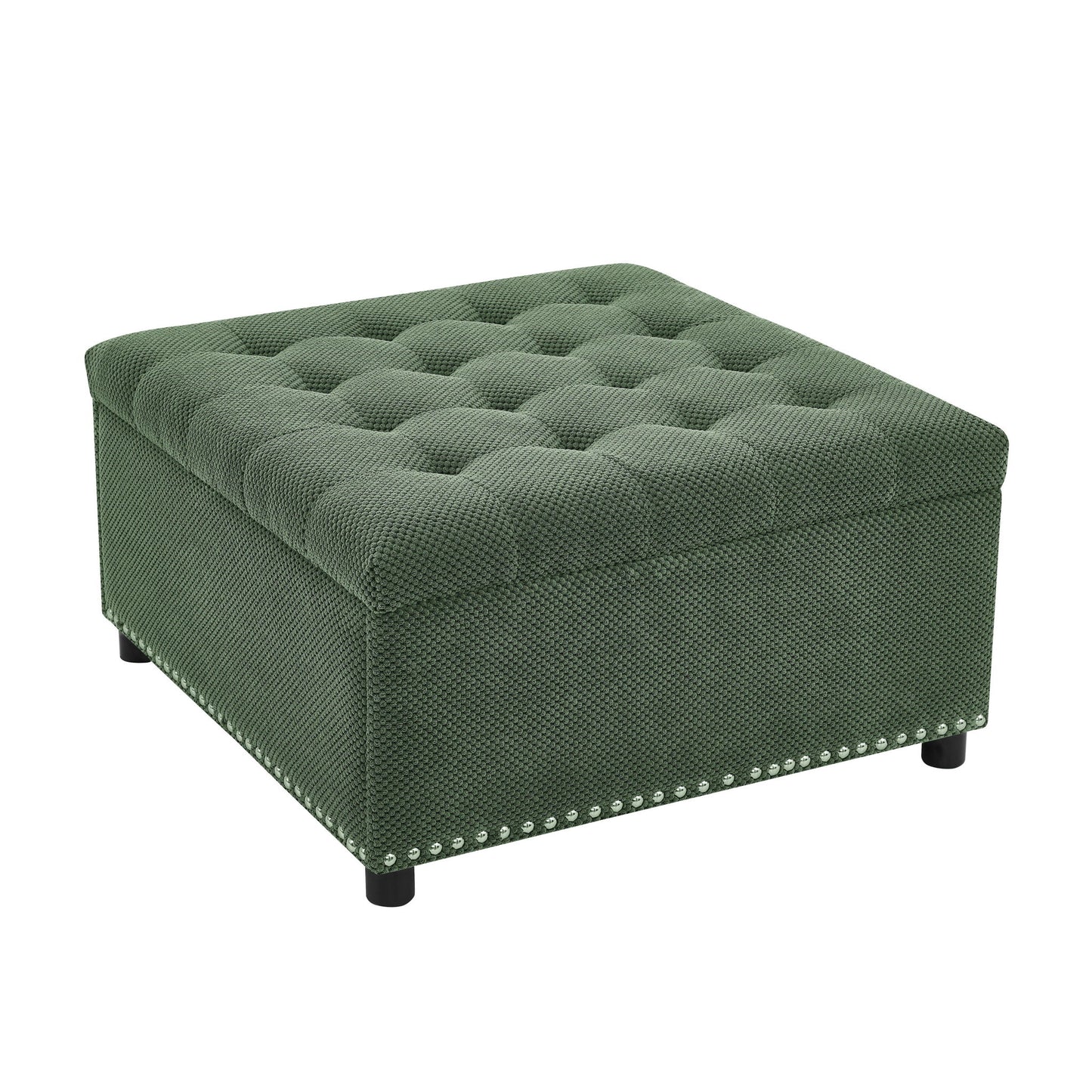 Square Tufted Storage Ottoman With Nailhead Trim