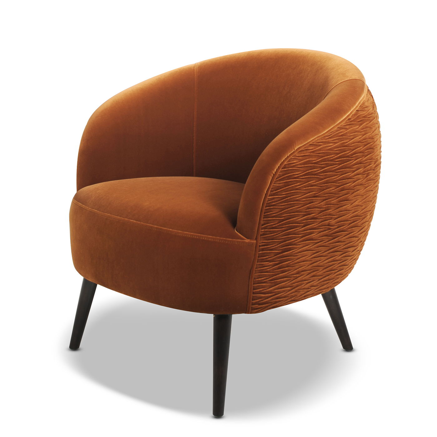 London - Mid-Century Modern Ruched Barrel Chair - Burnt Orange
