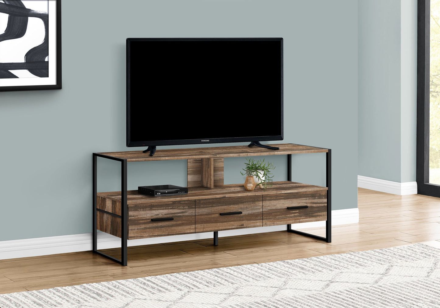 TV Stand, Console, Media Entertainment Center, Storage Drawers, Modern