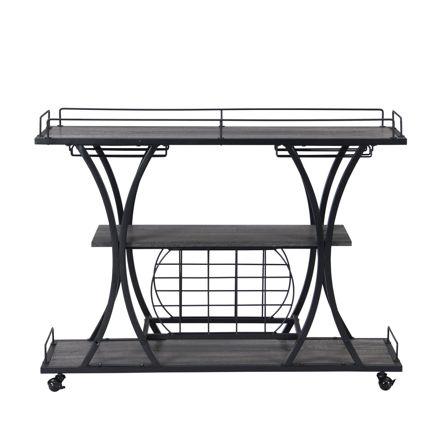 Industrial Bar Cart Kitchen Bar & Serving Cart For Home With Wheels 3 Tier Storage Shelves - Black / Gray